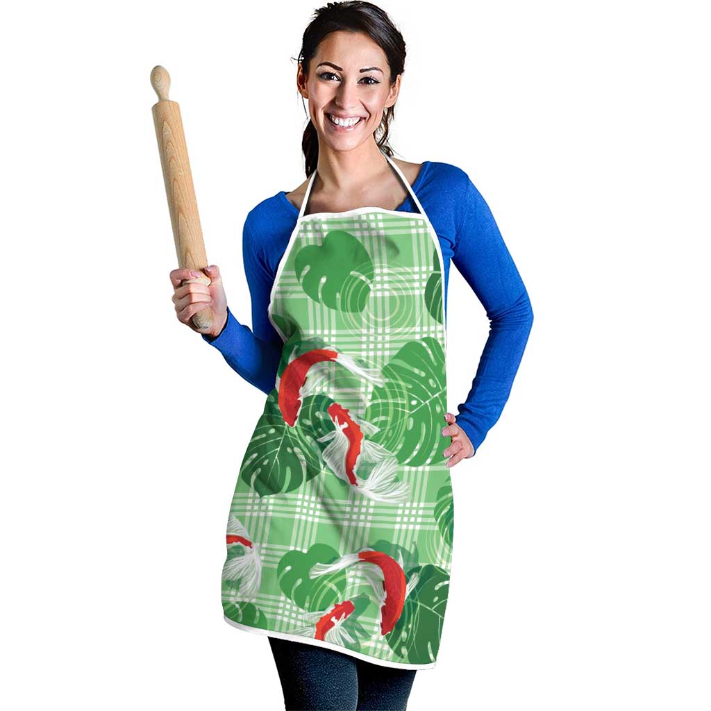Lime Palaka Hawaii Aloha Apron Koi Pond Mix Monstera LT7 - Polynesian Pride