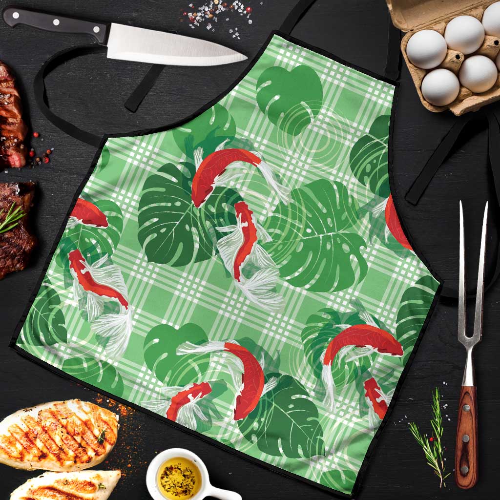 Lime Palaka Hawaii Aloha Apron Koi Pond Mix Monstera LT7 Lime Green - Polynesian Pride