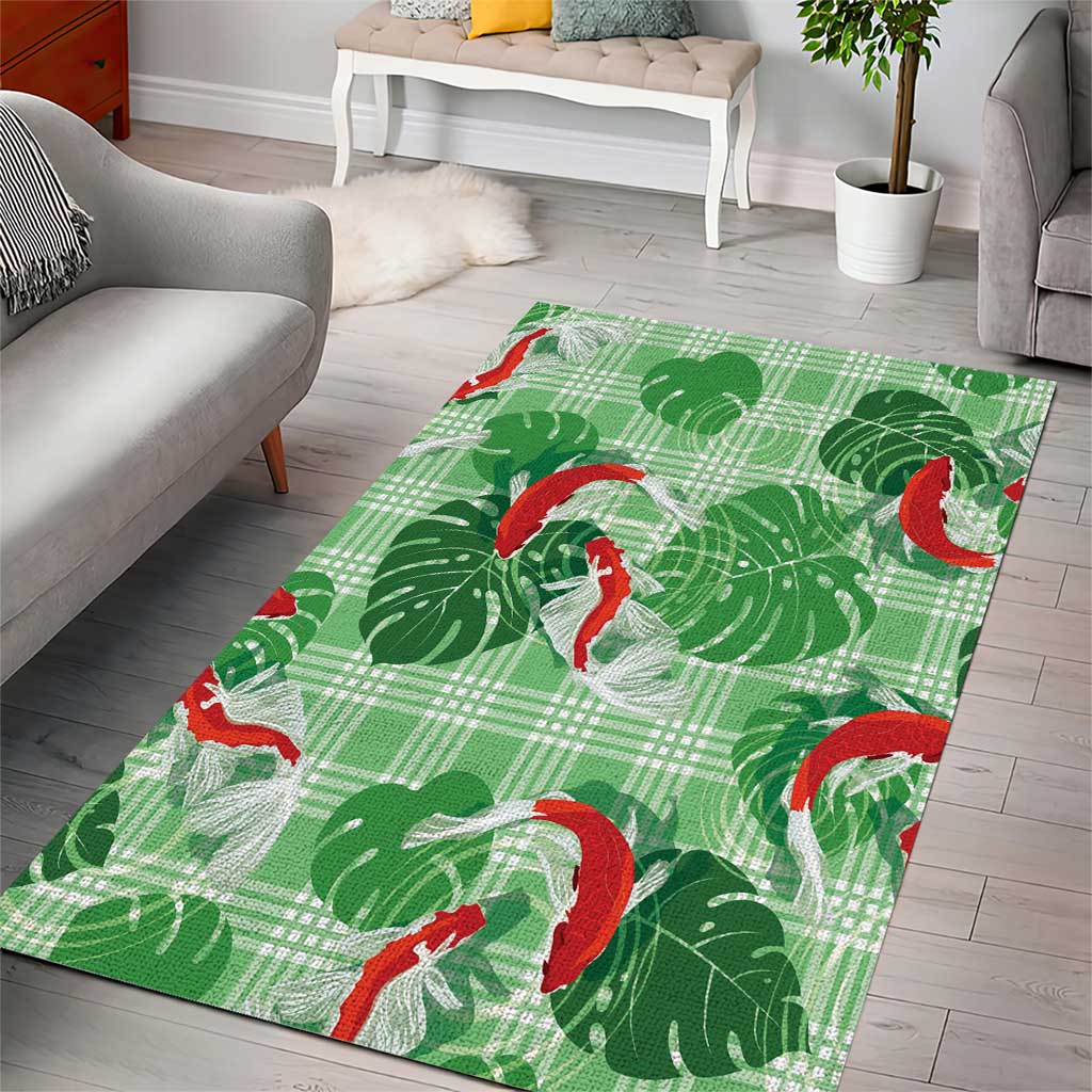 Lime Palaka Hawaii Aloha Area Rug Koi Pond Mix Monstera LT7 - Polynesian Pride