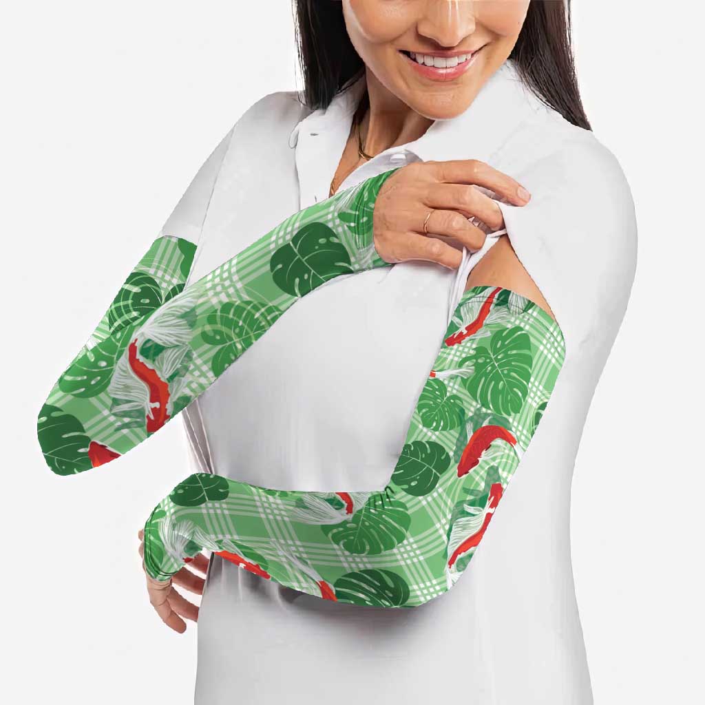 Lime Palaka Hawaii Aloha Arm Sleeves Koi Pond Mix Monstera LT7 - Polynesian Pride