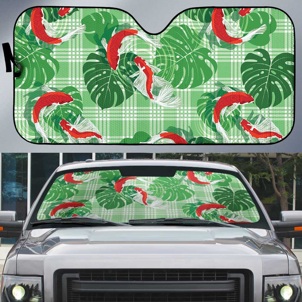 Lime Palaka Hawaii Aloha Auto Sun Shade Koi Pond Mix Monstera LT7 Lime Green - Polynesian Pride