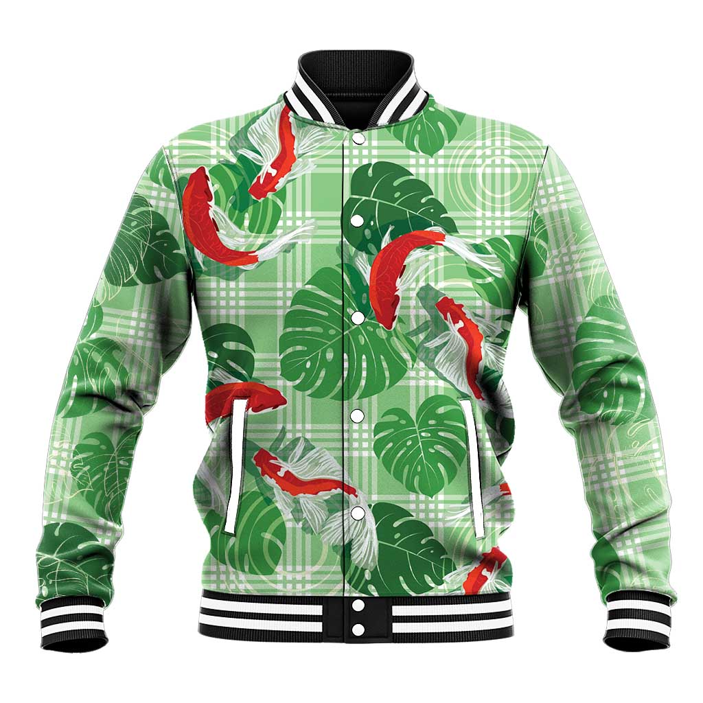 Lime Palaka Hawaii Aloha Baseball Jacket Koi Pond Mix Monstera LT7 Unisex Lime Green - Polynesian Pride