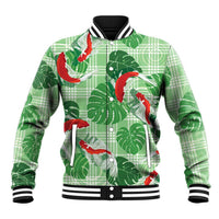 Lime Palaka Hawaii Aloha Baseball Jacket Koi Pond Mix Monstera LT7 Unisex Lime Green - Polynesian Pride