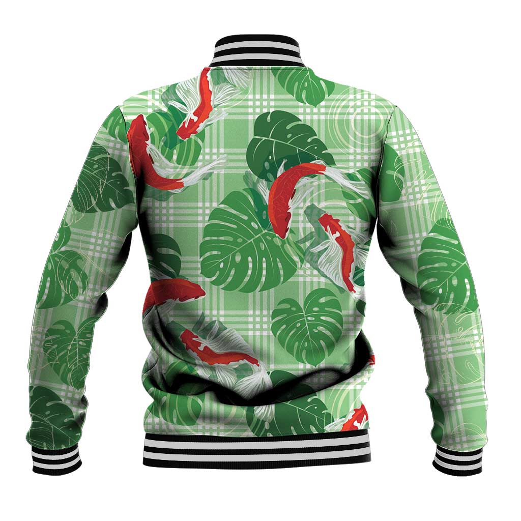 Lime Palaka Hawaii Aloha Baseball Jacket Koi Pond Mix Monstera LT7 - Polynesian Pride