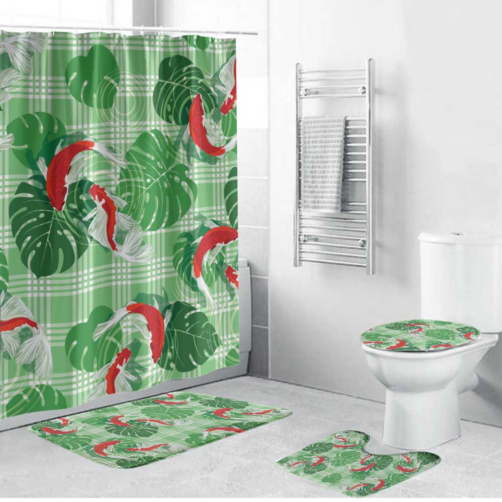 Lime Palaka Hawaii Aloha Bathroom Set Koi Pond Mix Monstera LT7 Bathroom Set (4 pcs) Lime Green - Polynesian Pride