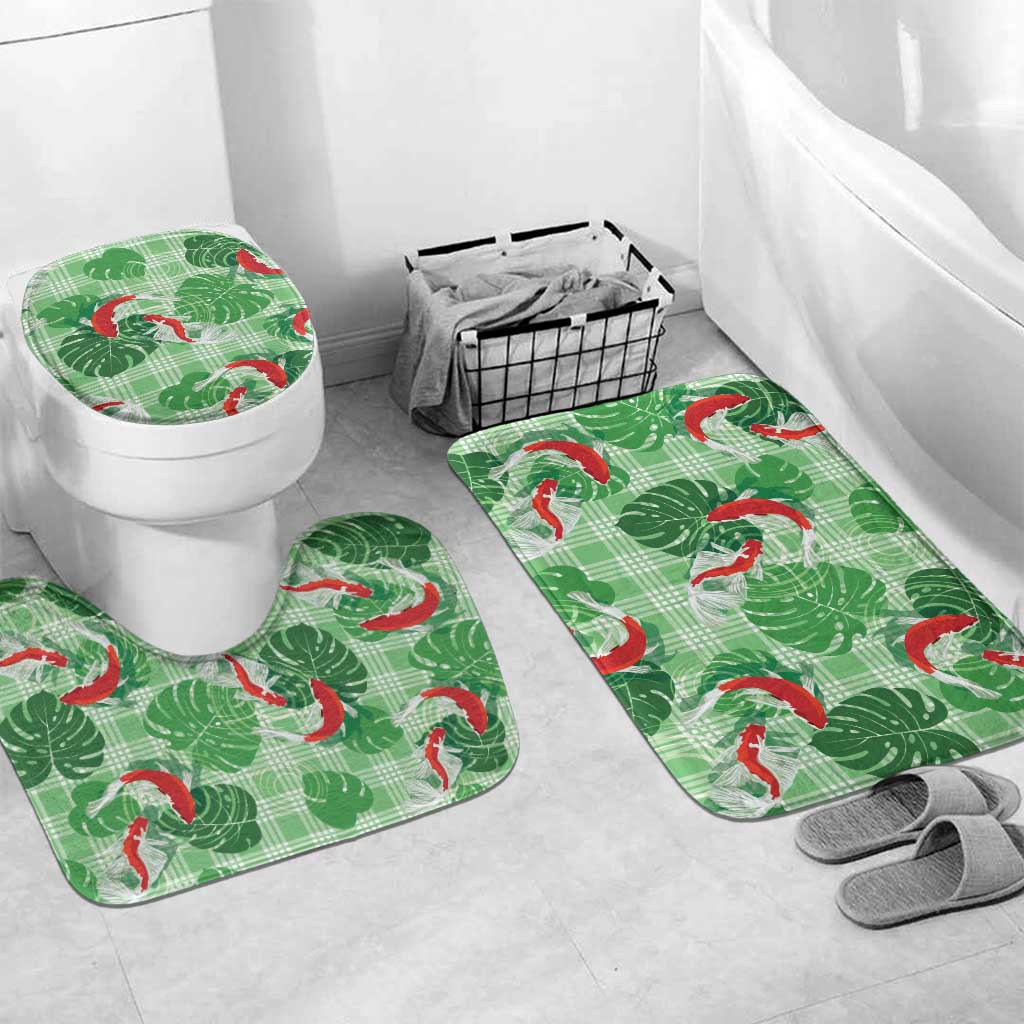 Lime Palaka Hawaii Aloha Bathroom Set Koi Pond Mix Monstera LT7 Mat Set Only (3 pcs) One Size Lime Green - Polynesian Pride