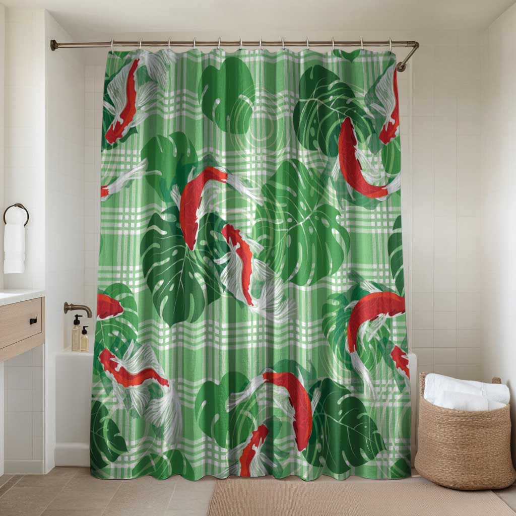 Lime Palaka Hawaii Aloha Bathroom Set Koi Pond Mix Monstera LT7 Shower Curtain Only Lime Green - Polynesian Pride