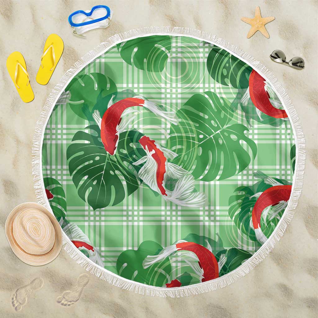 Lime Palaka Hawaii Aloha Beach Blanket Koi Pond Mix Monstera LT7 One Size 150cm Lime Green - Polynesian Pride