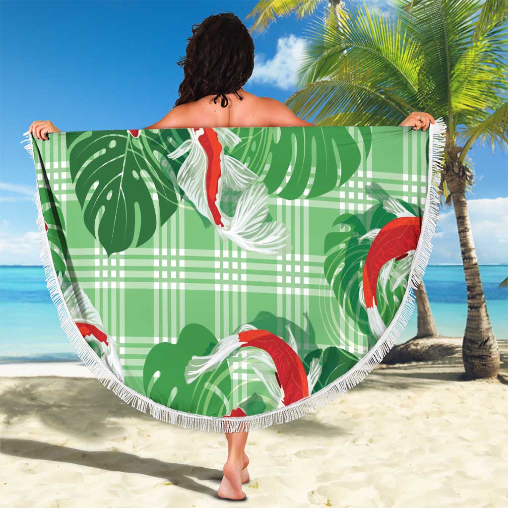 Lime Palaka Hawaii Aloha Beach Blanket Koi Pond Mix Monstera LT7 - Polynesian Pride