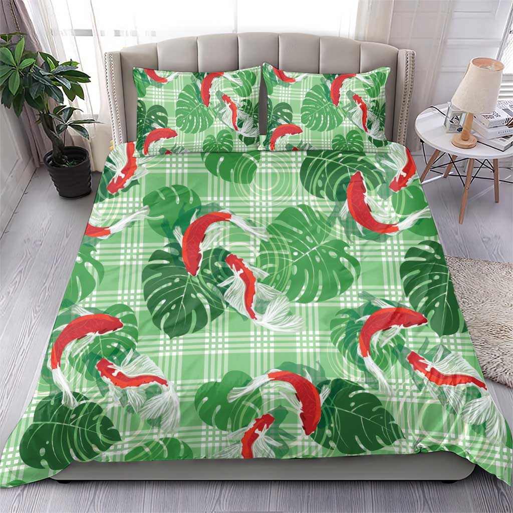 Lime Palaka Hawaii Aloha Bedding Set Koi Pond Mix Monstera LT7 - Polynesian Pride