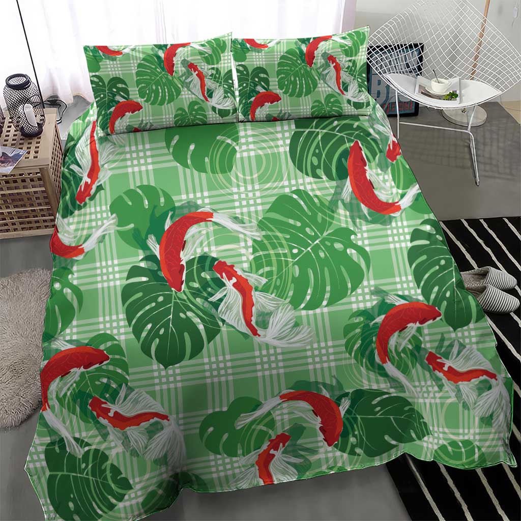 Lime Palaka Hawaii Aloha Bedding Set Koi Pond Mix Monstera LT7 - Polynesian Pride