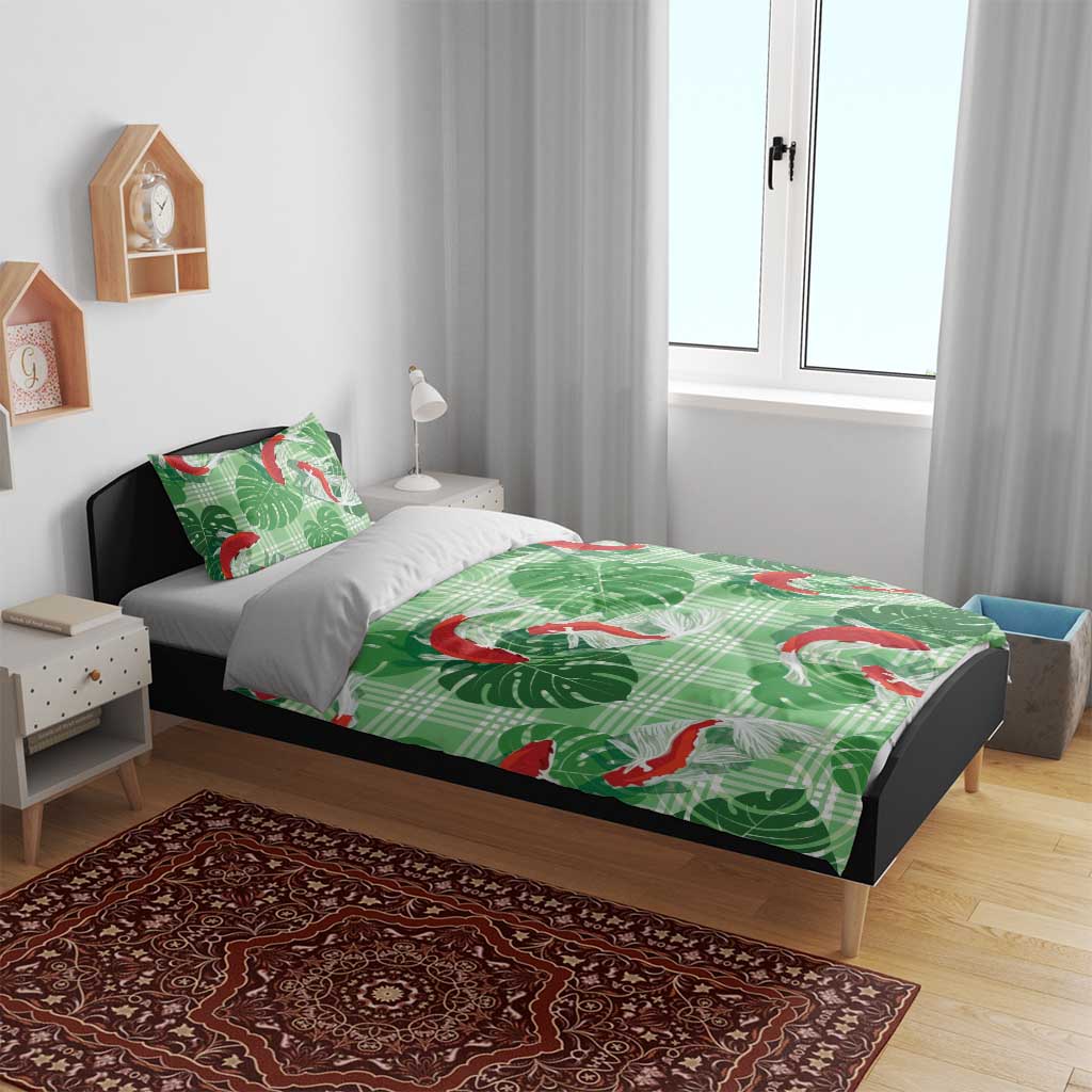 Lime Palaka Hawaii Aloha Bedding Set Koi Pond Mix Monstera LT7 - Polynesian Pride