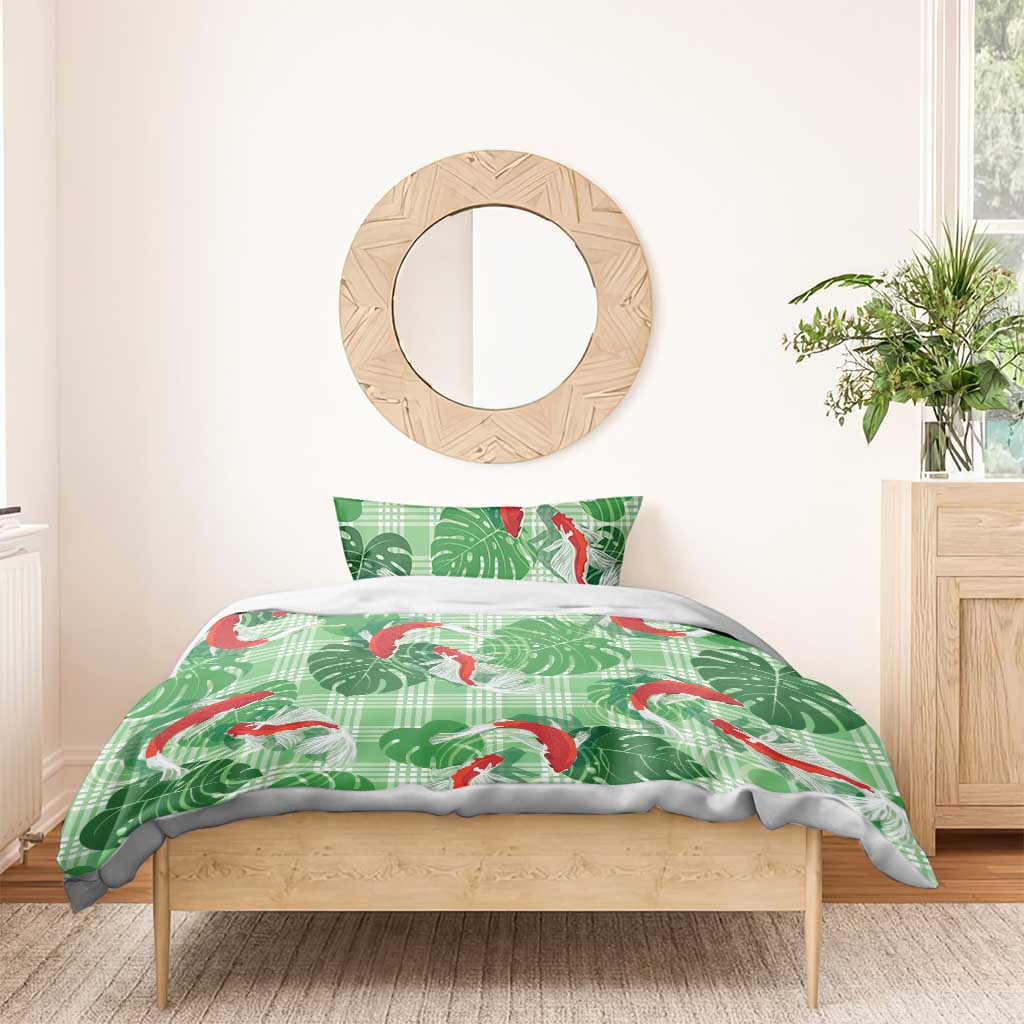 Lime Palaka Hawaii Aloha Bedding Set Koi Pond Mix Monstera LT7 - Polynesian Pride