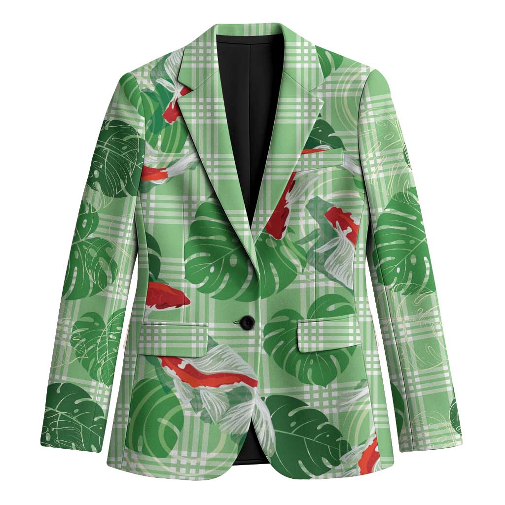 Lime Palaka Hawaii Aloha Blazer Koi Pond Mix Monstera LT7 Unisex Lime Green - Polynesian Pride