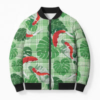 Lime Palaka Hawaii Aloha Bomber Puffer Jacket Koi Pond Mix Monstera LT7 Unisex Lime Green - Polynesian Pride