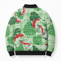Lime Palaka Hawaii Aloha Bomber Puffer Jacket Koi Pond Mix Monstera LT7 - Polynesian Pride