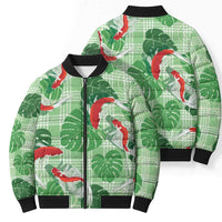 Lime Palaka Hawaii Aloha Bomber Puffer Jacket Koi Pond Mix Monstera LT7 - Polynesian Pride