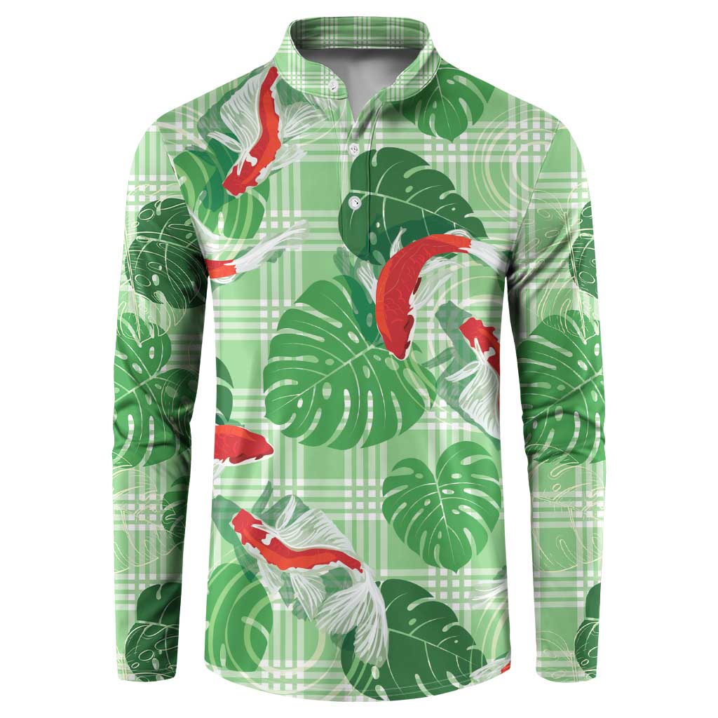Lime Palaka Hawaii Aloha Button Sweatshirt Koi Pond Mix Monstera LT7 Lime Green - Polynesian Pride