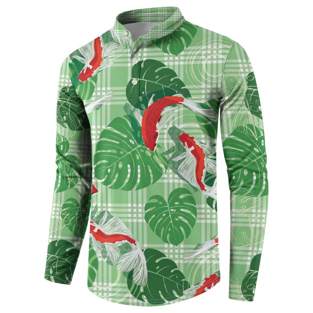 Lime Palaka Hawaii Aloha Button Sweatshirt Koi Pond Mix Monstera LT7 - Polynesian Pride