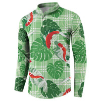 Lime Palaka Hawaii Aloha Button Sweatshirt Koi Pond Mix Monstera LT7 - Polynesian Pride
