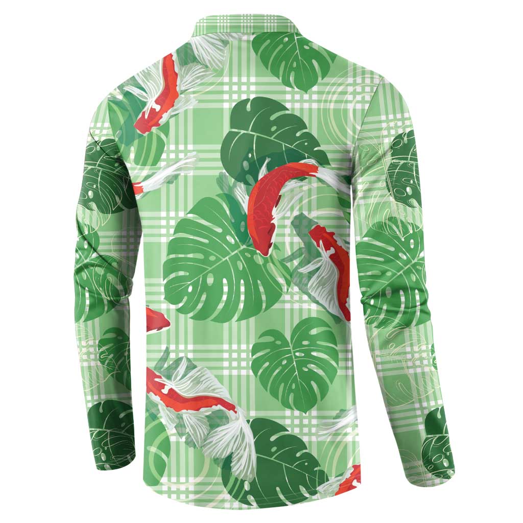 Lime Palaka Hawaii Aloha Button Sweatshirt Koi Pond Mix Monstera LT7 - Polynesian Pride