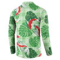 Lime Palaka Hawaii Aloha Button Sweatshirt Koi Pond Mix Monstera LT7 - Polynesian Pride