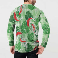 Lime Palaka Hawaii Aloha Button Sweatshirt Koi Pond Mix Monstera LT7 - Polynesian Pride