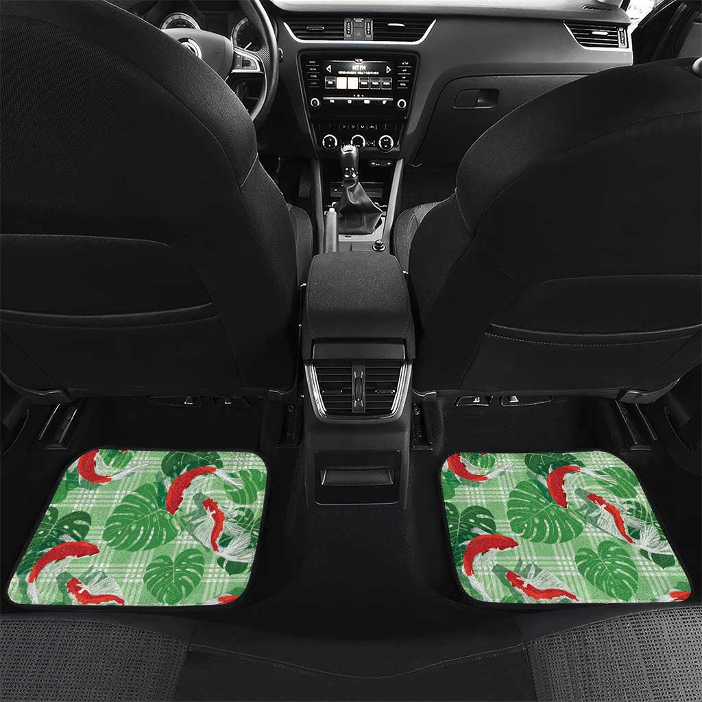 Lime Palaka Hawaii Aloha Car Mats Koi Pond Mix Monstera LT7 Set 2pcs - Back Lime Green - Polynesian Pride
