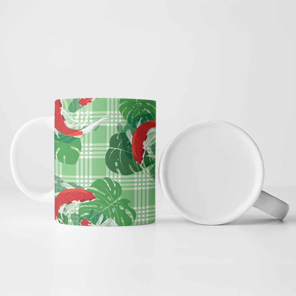 Lime Palaka Hawaii Aloha Ceramic Mug Koi Pond Mix Monstera LT7 - Polynesian Pride