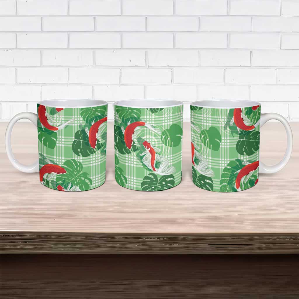 Lime Palaka Hawaii Aloha Ceramic Mug Koi Pond Mix Monstera LT7 - Polynesian Pride