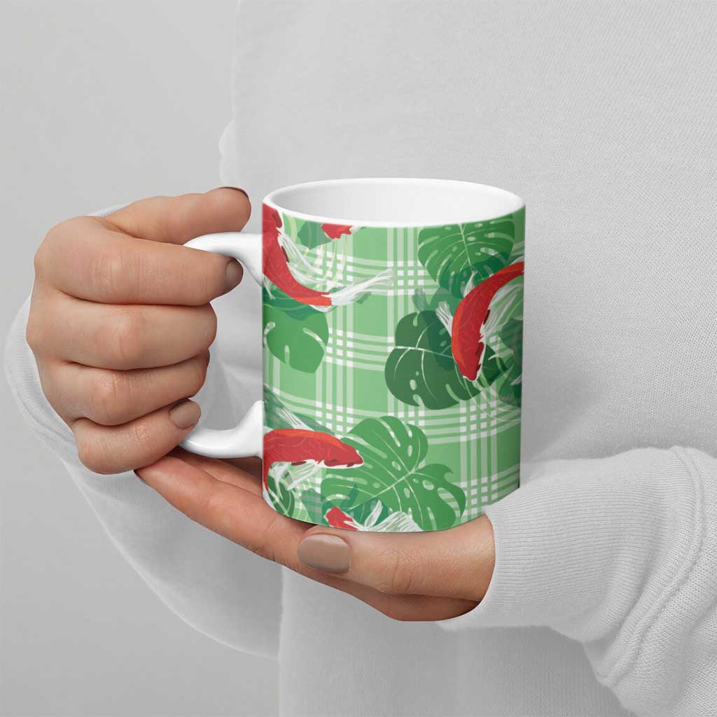 Lime Palaka Hawaii Aloha Ceramic Mug Koi Pond Mix Monstera LT7 - Polynesian Pride
