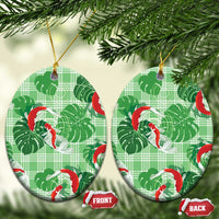 Lime Palaka Hawaii Aloha Ceramic Ornament Koi Pond Mix Monstera LT7 Oval Lime Green - Polynesian Pride