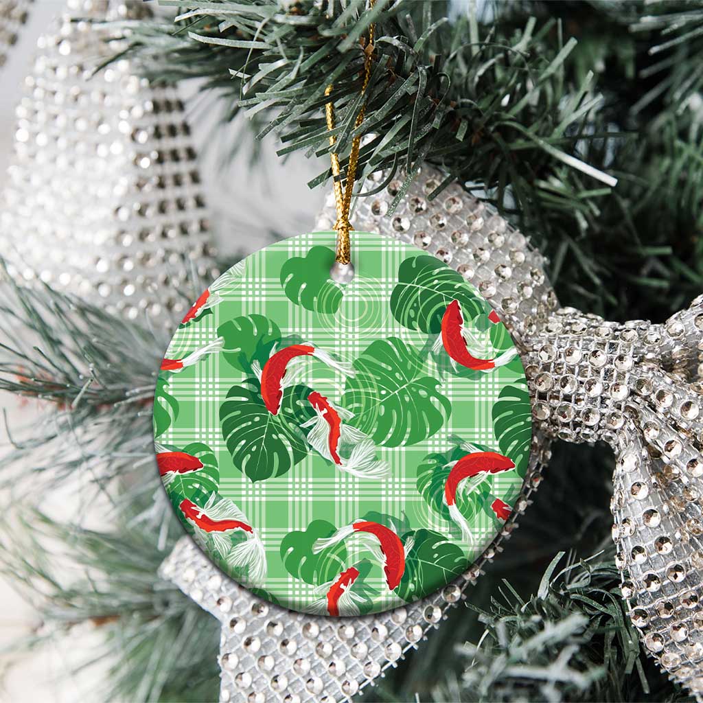 Lime Palaka Hawaii Aloha Ceramic Ornament Koi Pond Mix Monstera LT7 - Polynesian Pride