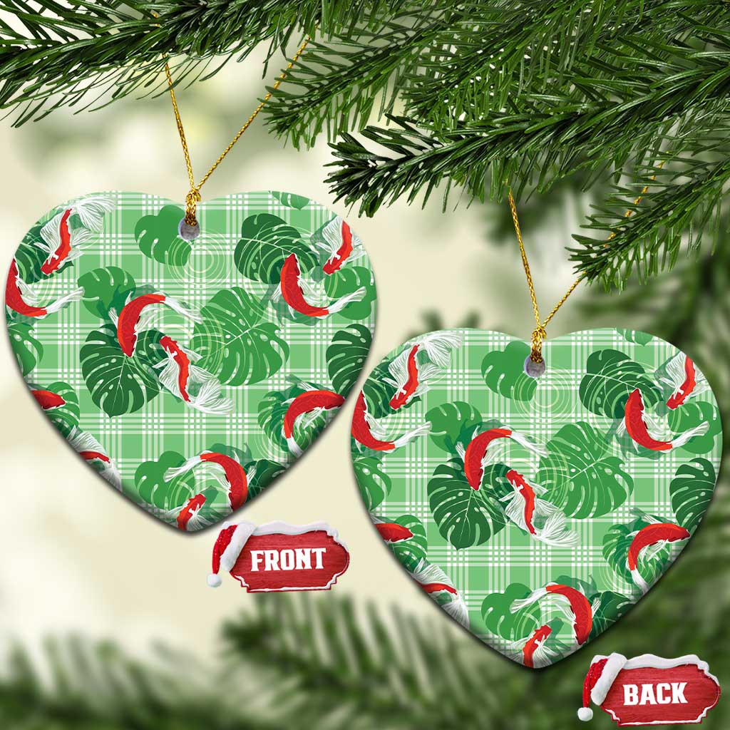 Lime Palaka Hawaii Aloha Ceramic Ornament Koi Pond Mix Monstera LT7 Heart Lime Green - Polynesian Pride