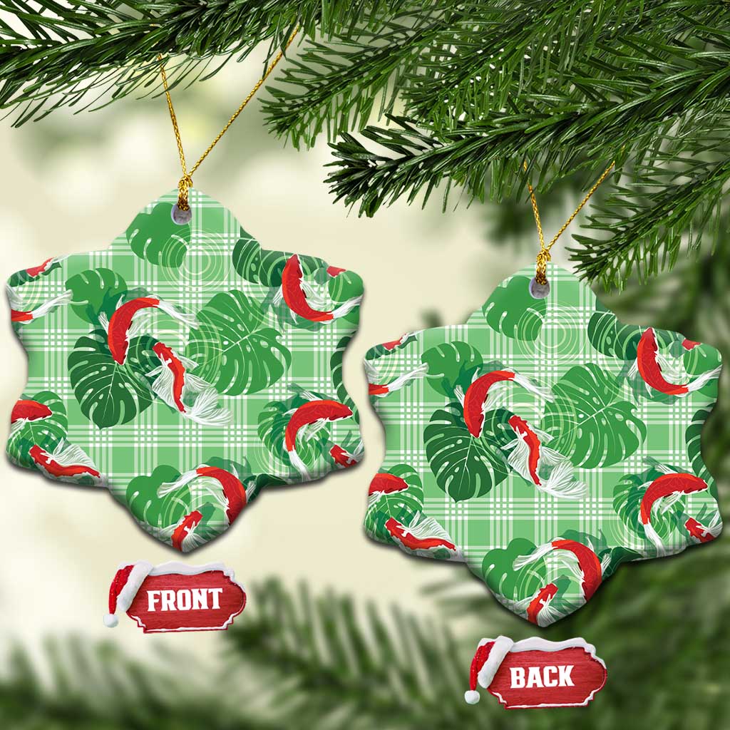 Lime Palaka Hawaii Aloha Ceramic Ornament Koi Pond Mix Monstera LT7 Snow Flake Lime Green - Polynesian Pride