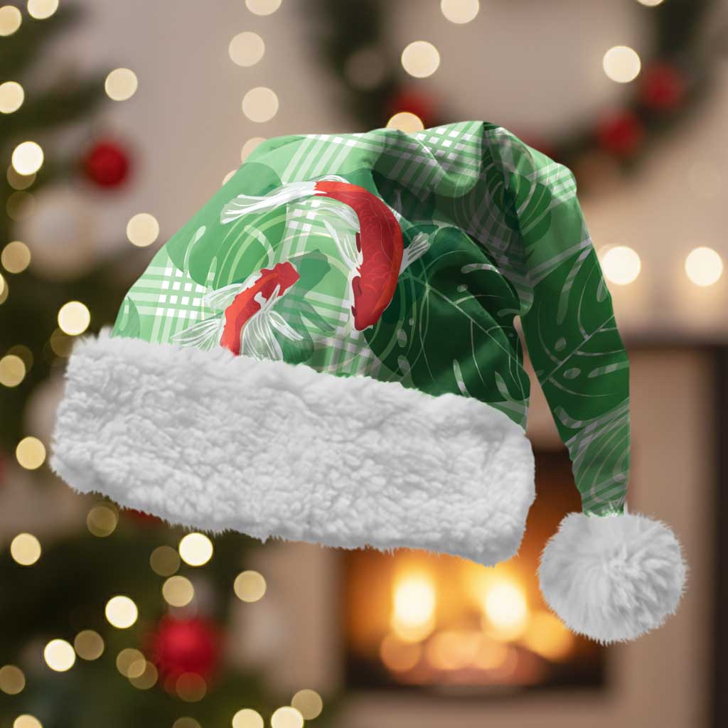 Lime Palaka Hawaii Aloha Christmas Santa Hat Koi Pond Mix Monstera LT7 With Fur Lime Green - Polynesian Pride