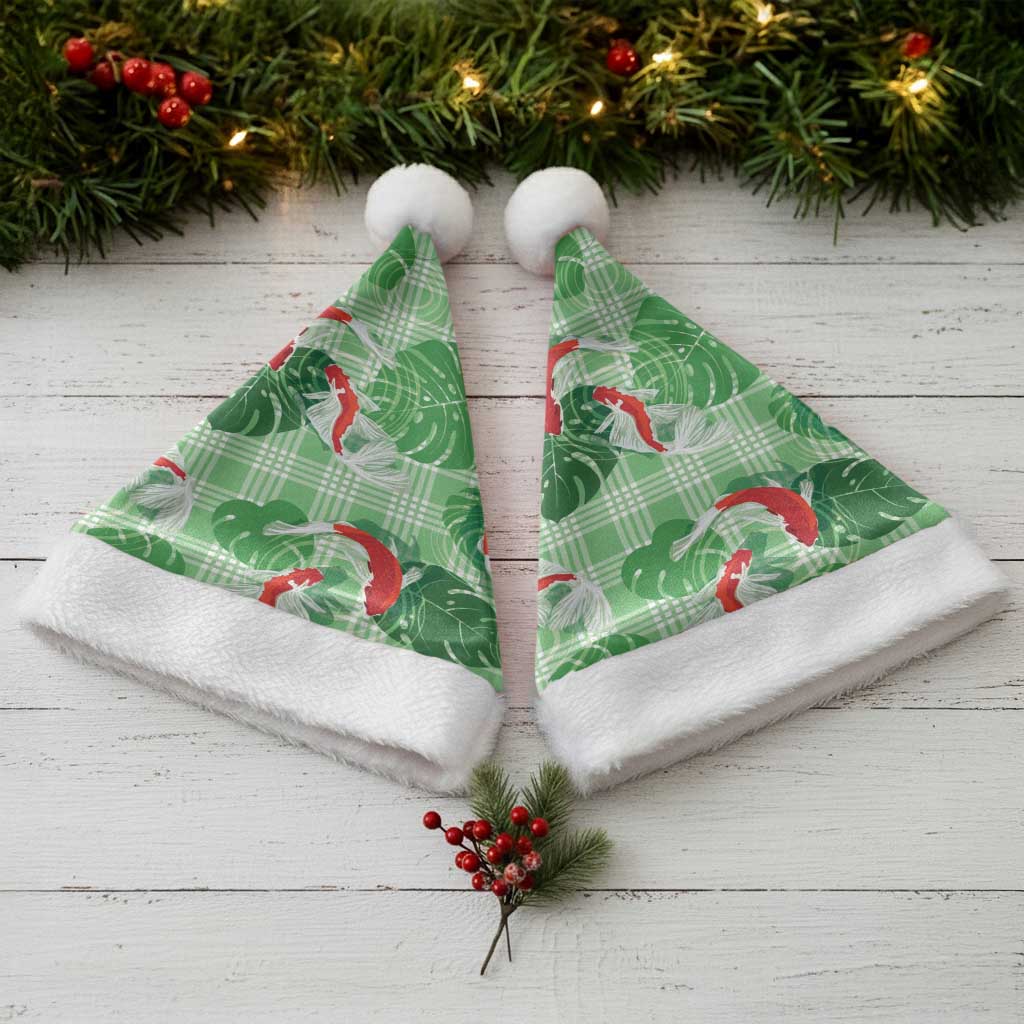 Lime Palaka Hawaii Aloha Christmas Santa Hat Koi Pond Mix Monstera LT7 - Polynesian Pride