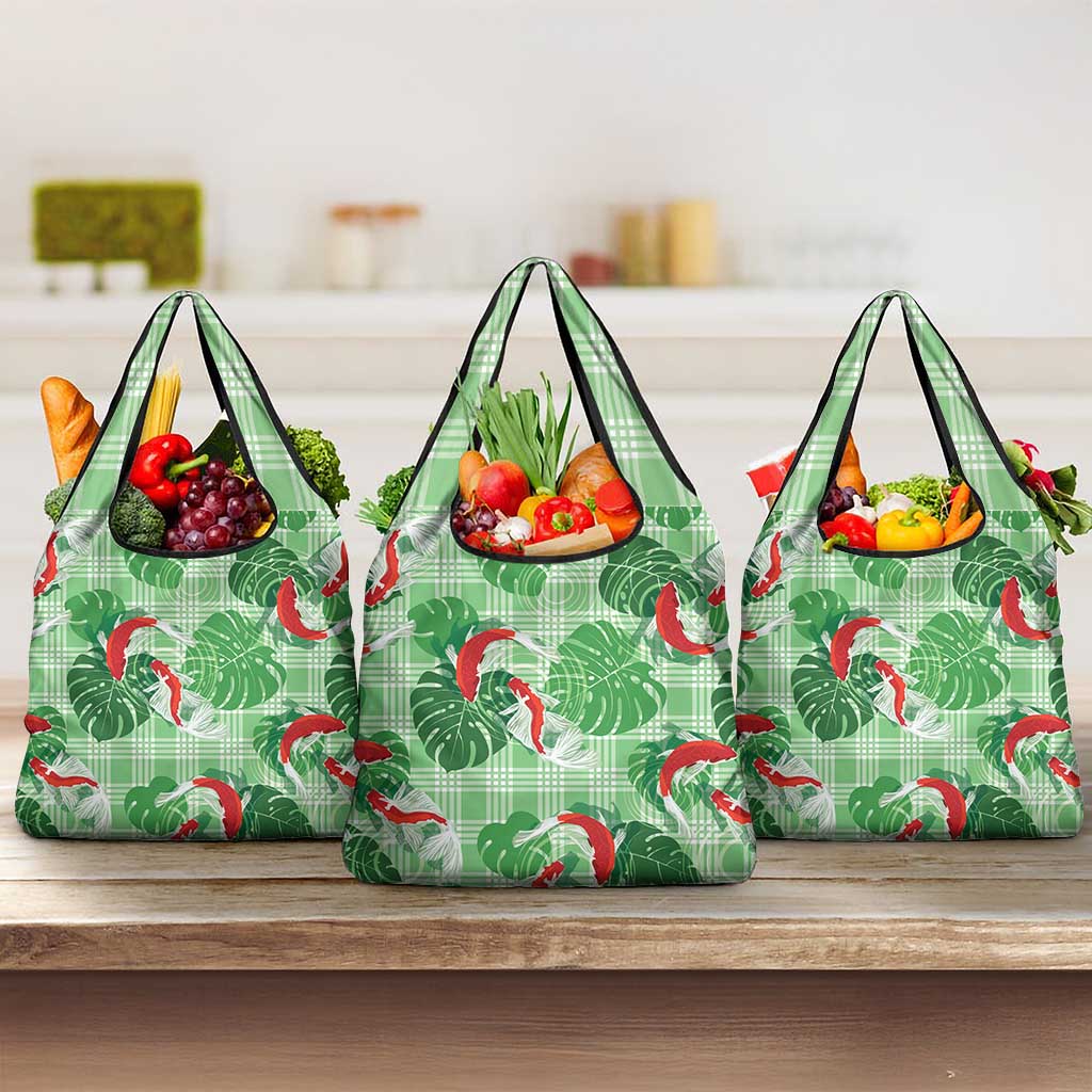 Lime Palaka Hawaii Aloha Grocery Bag Koi Pond Mix Monstera LT7 3-pack One Size Lime Green - Polynesian Pride