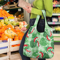 Lime Palaka Hawaii Aloha Grocery Bag Koi Pond Mix Monstera LT7 - Polynesian Pride