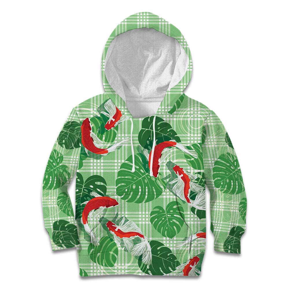 Lime Palaka Hawaii Aloha Kid Hoodie Koi Pond Mix Monstera LT7 Hoodie Lime Green - Polynesian Pride
