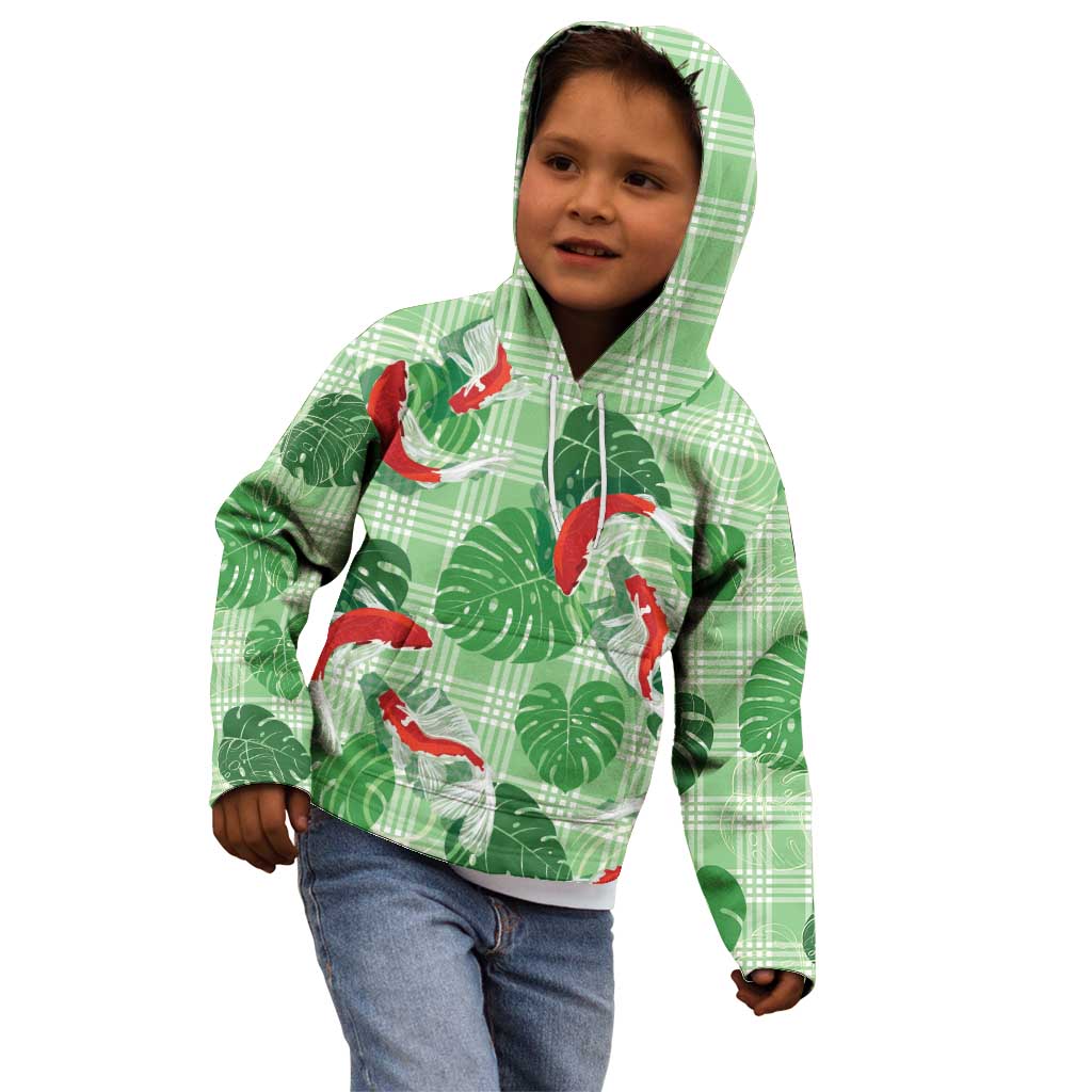 Lime Palaka Hawaii Aloha Kid Hoodie Koi Pond Mix Monstera LT7 - Polynesian Pride