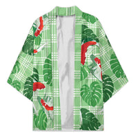 Lime Palaka Hawaii Aloha Kimono Koi Pond Mix Monstera LT7 Unisex Lime Green - Polynesian Pride