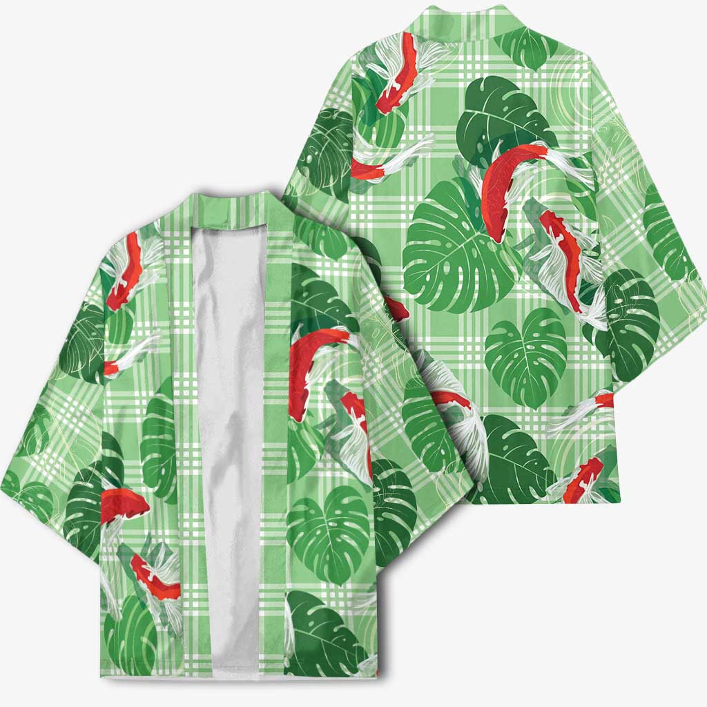 Lime Palaka Hawaii Aloha Kimono Koi Pond Mix Monstera LT7 - Polynesian Pride