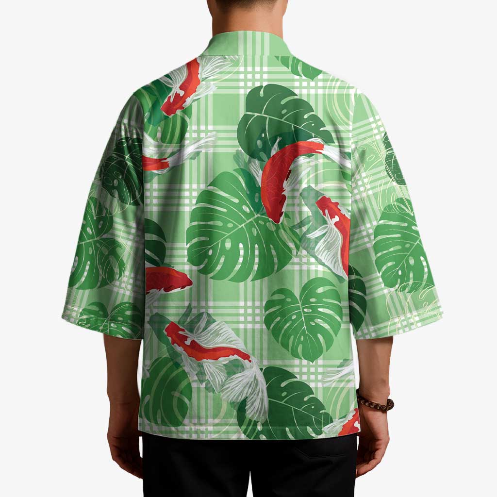 Lime Palaka Hawaii Aloha Kimono Koi Pond Mix Monstera LT7 - Polynesian Pride