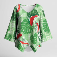 Lime Palaka Hawaii Aloha Kimono Sleeve Blouse Koi Pond Mix Monstera LT7 Female Lime Green - Polynesian Pride