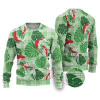 Lime Palaka Hawaii Aloha Ugly Christmas Sweater Koi Pond Mix Monstera LT7 Lime Green - Polynesian Pride