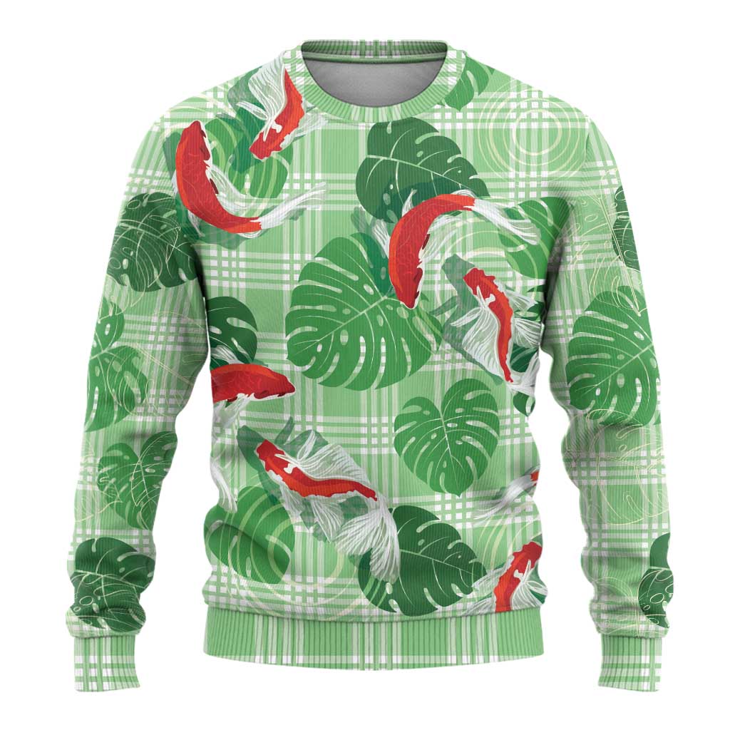 Lime Palaka Hawaii Aloha Ugly Christmas Sweater Koi Pond Mix Monstera LT7 - Polynesian Pride