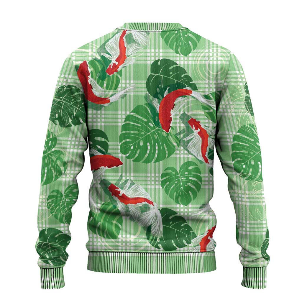 Lime Palaka Hawaii Aloha Ugly Christmas Sweater Koi Pond Mix Monstera LT7 - Polynesian Pride