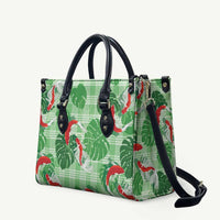 Lime Palaka Hawaii Aloha Leather Bag Koi Pond Mix Monstera LT7 Lime Green - Polynesian Pride