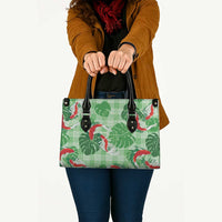 Lime Palaka Hawaii Aloha Leather Bag Koi Pond Mix Monstera LT7 - Polynesian Pride